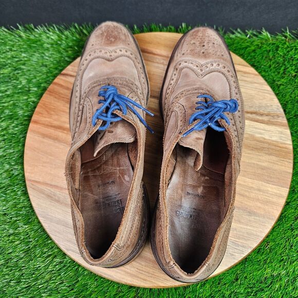 Allen Admonds Neumok Dress Shoes Mens 9.5 D Brown Blue Wingtip Oxford Leather - Picture 8 of 12